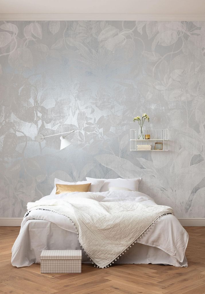 Leveleket ábrázoló fénylő hatású tapéta, 400x280 cm, ezüstszürke - GIVRE - Butopêa